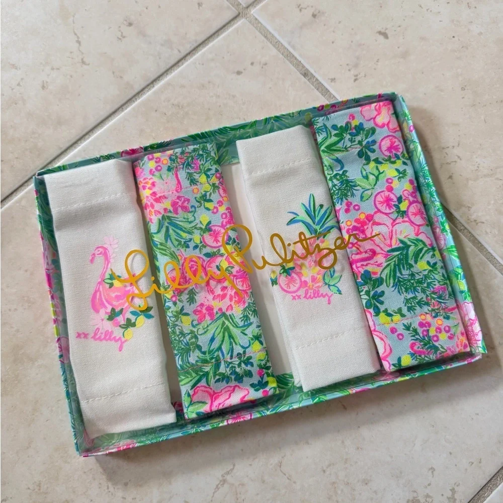 Lilly Pulitzer Fruity Flamingo Floral Cocktail Napkins Set of 8